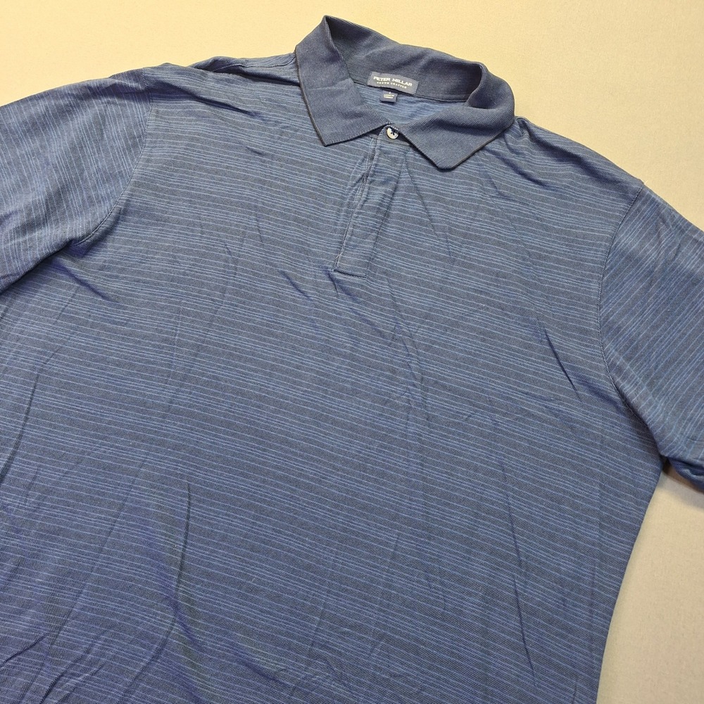 Peter Millar Crown Crafted Mens Large Blue Space Dye Stripe Polo MS24XK30